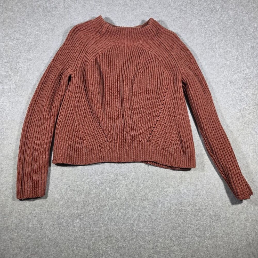 Athleta Womens XS Rust Ribbed Knit Mock Neck Pullover Sweater Cotton Blend